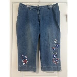 Live A Little Women's Denim Capri Pants with Floral Embroidery Size 22W
